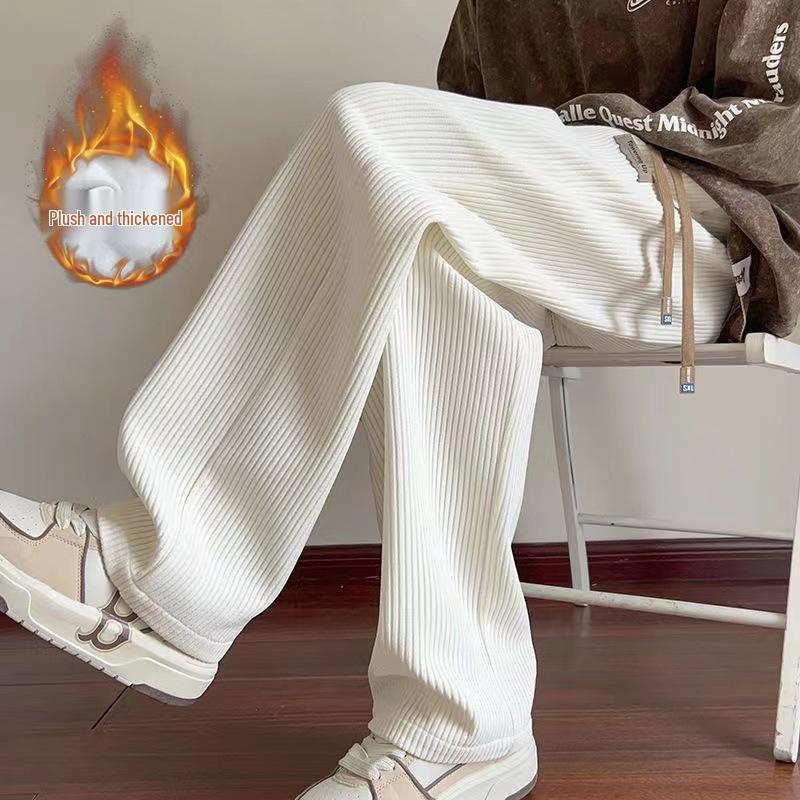 Men's Maelard Fleece-Lined Corduroy Pants - Autumn/Winter Warmth, Loose Straight Wide Leg, Casual Long Fit