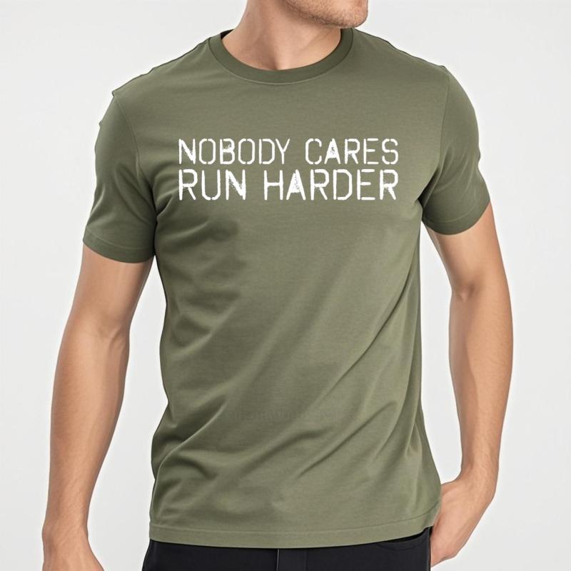 Men cotton tshirt Big size summer Boys tshirt Nobody Cares Run Harder Short Sleeve Workout ONeck tees Brand t shirt for man