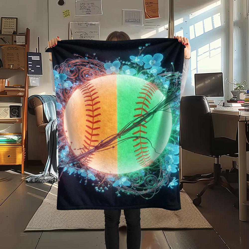 1Pc Luminousball Print Flannel Blanket, High Quality Comfortable for All Seasons, Home Decor, Warmth and Comfort, Perfect for Christmas Gifts