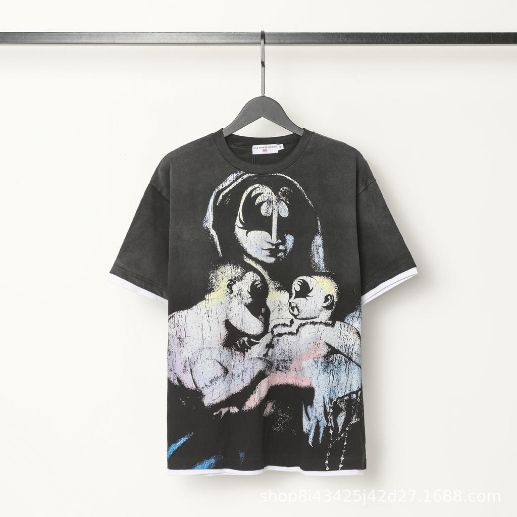 2025 Amerikanische trendige Marke Vall gewaschen alt bedrucktes kurzärmeliges Hip-Hop lockeres Streetwear-T-Shirt für Männer und Frauen