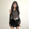 Dune Wasteland Y2K Tie-Dye Off-Shoulder Hoodie for Women - Ripped Early Spring Style
