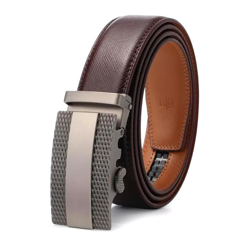 Men s Trendy Automatic Buckle Two-Layer Leather Belt TP121 120 cm