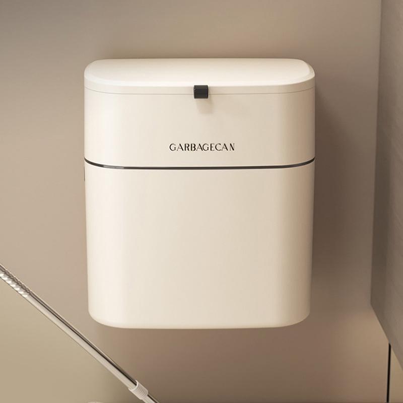 Wall-Mounted Kitchen & Bathroom Trash Bin with Lid and Crevice Design