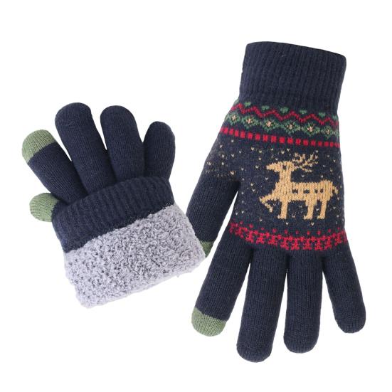 1 Pair Knitted Reindeer Full Finger Gloves Men Women Touch Screen Winter Warm Thick Fleece Gloves Outdoor Cycling Cold Weather Thermal Gloves