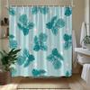 1pc Blue-green shower curtain with palm leaf and monstera leaf pattern, made of polyester fabric, suitable for bathroom décor.