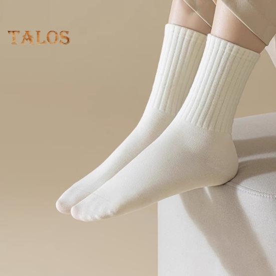 5 Pairs Women Socks Mid-tube No Odor Thick Warm Solid Color High Elasticity Anti-slip Sweat-absorption Anti-shrink Sports Winter Socks
