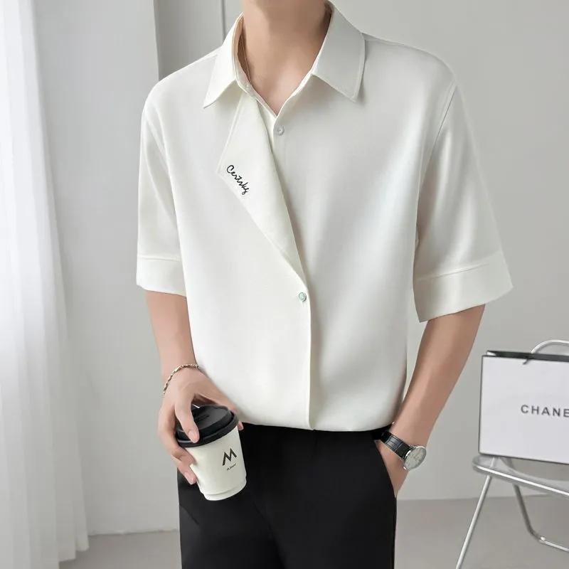 

Men s Black Short Sleeve Shirt with Small Letter Embroidery Casual Loose Top S белый
