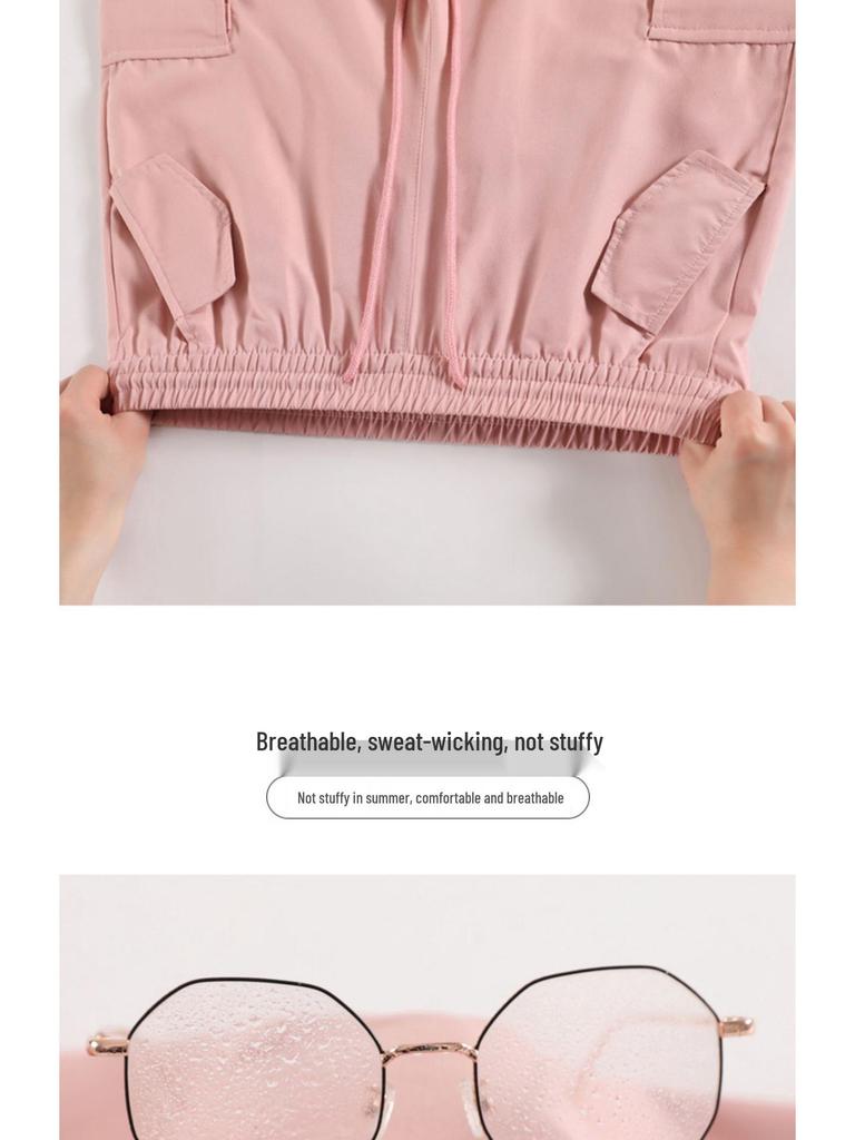 Unisex Military Green High-Waist Wide-Leg Cargo Pants - Lightweight, Summer Casual Fashion