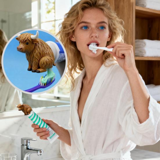 Highland Cow Toothpaste Topper Funny Animal Shape Toothpaste Cap Pooping Cow Toothpaste Dispenser for Family Dorm Bathroom Decor