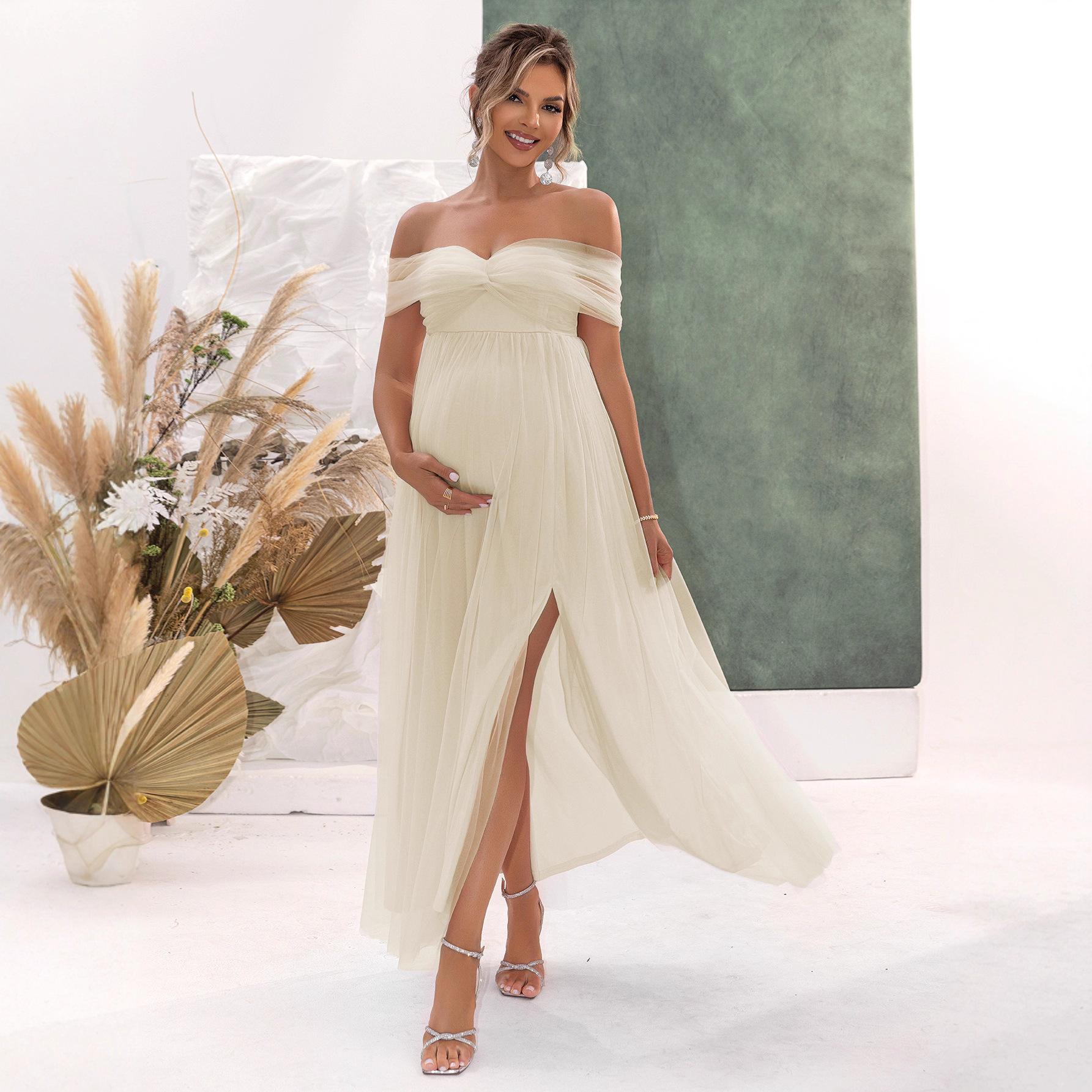 European and American new maternity wear spring and summer dress sexy mesh high split women s clothing maternity dress women S абрикосовый