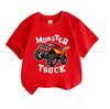 Cartoon Monster Truck Print Kids Boys Girls 100% Cotton O-neck Short Sleeve T-Shirt, Casual Lightweight Tees for Toddlers Children Daily Wear