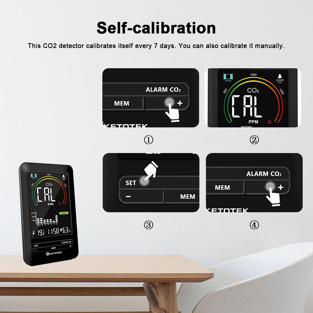 Analizator gazu Detektor CO2 Stężenie dwutlenku węgla Alarm Miernik Monitor jakości powietrza z zegarem temperatury i wilgotności