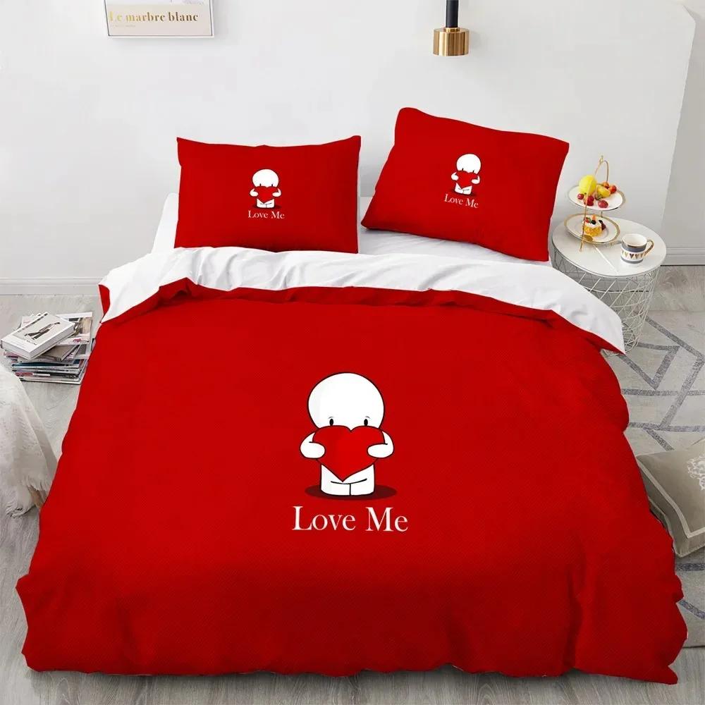Couple Lovers Gift Duvet Cover Set Love Comforter Cover Valentine'S Day Bedding Set Queen King Size 3Pcs Polyester Quilt Cover