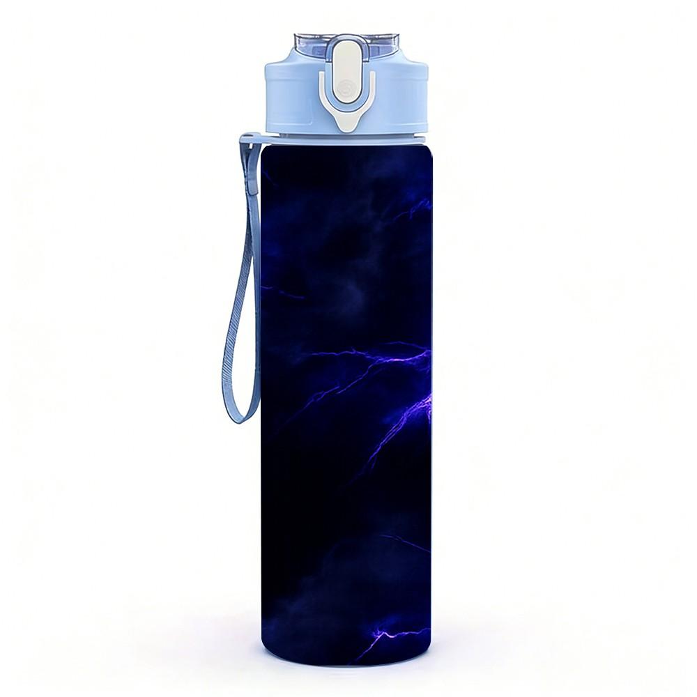 1PC Dark Blue Purple Lightning Storm Print 750ml Color Plastic Sports Water Bottle Leakproof Flip Straw Lid Suitable for Sports Office Home Use