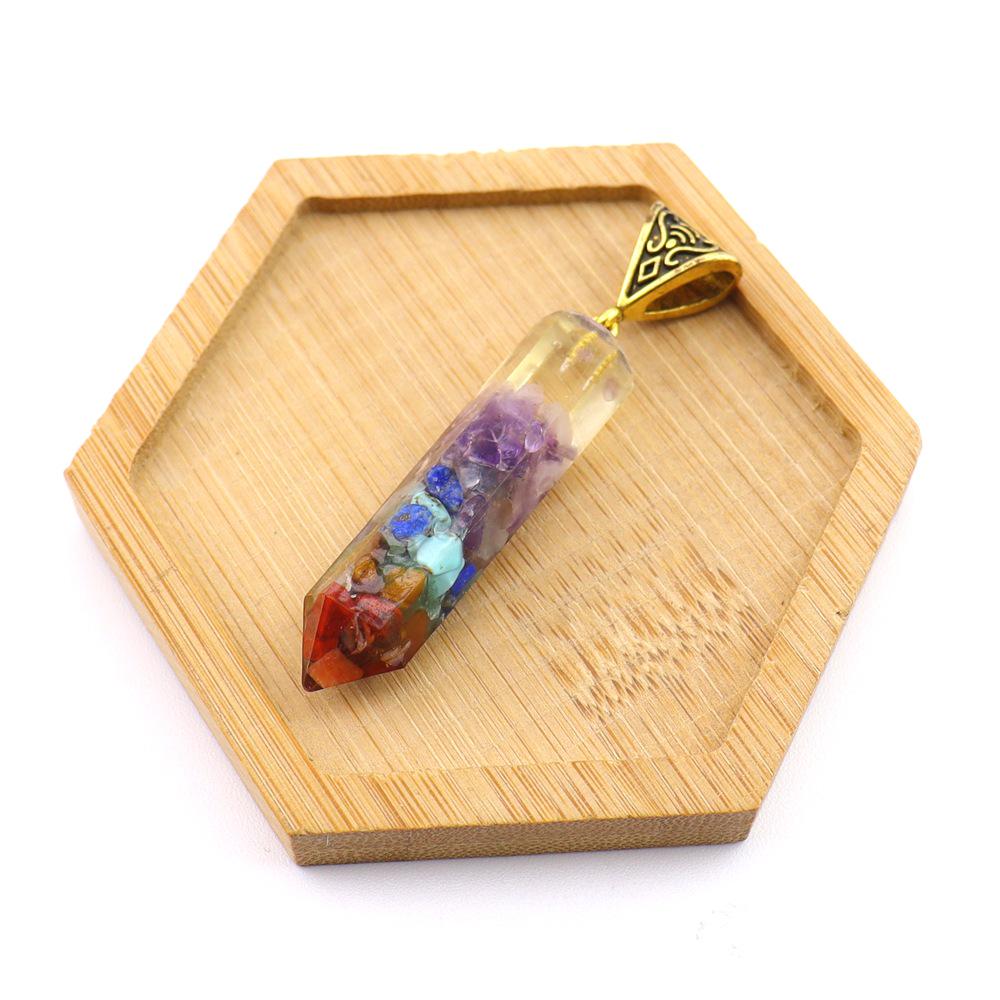 Seven-Color Natural Stone Resin Pendant Necklace