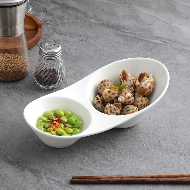 White Ceramic Two-Compartment Dipping Dish