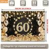 2D Black Gold 60 Birthday Backdrop Star Confetti & Balloon Decor Background Banner