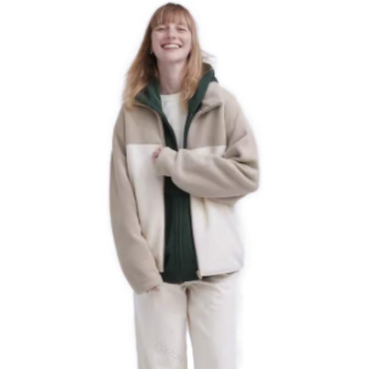 Uniqlo Color Block Zipper Casual Jacket Unisex Jackets Light-Beige 462028-30