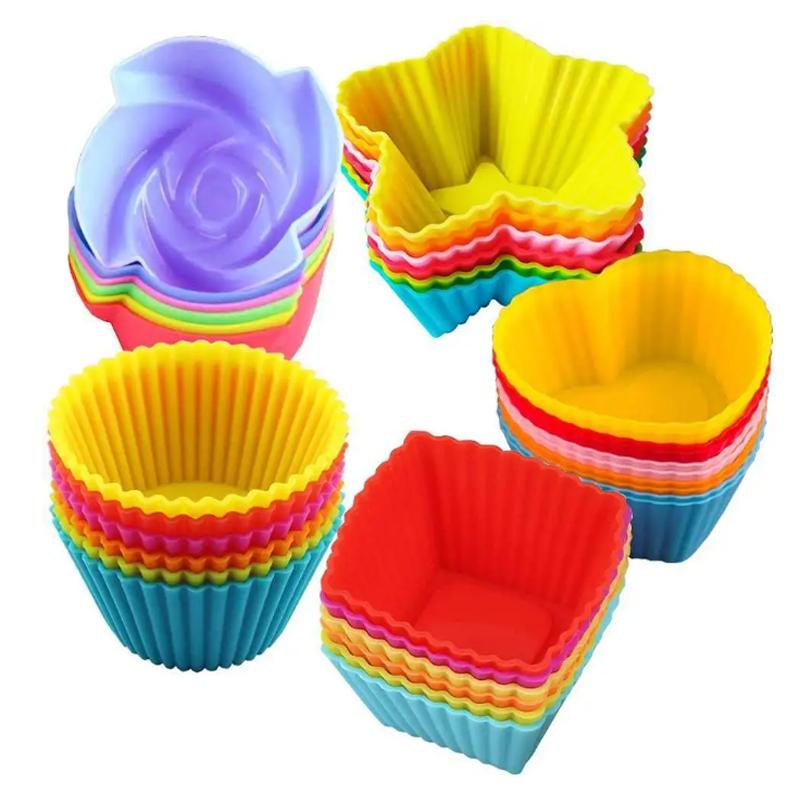 6/12PCS Silicone Muffin Mold Round Muffin Cup Heart Cake Baking Mold Kitchen Cooking Supplies Cake Decorating Tools