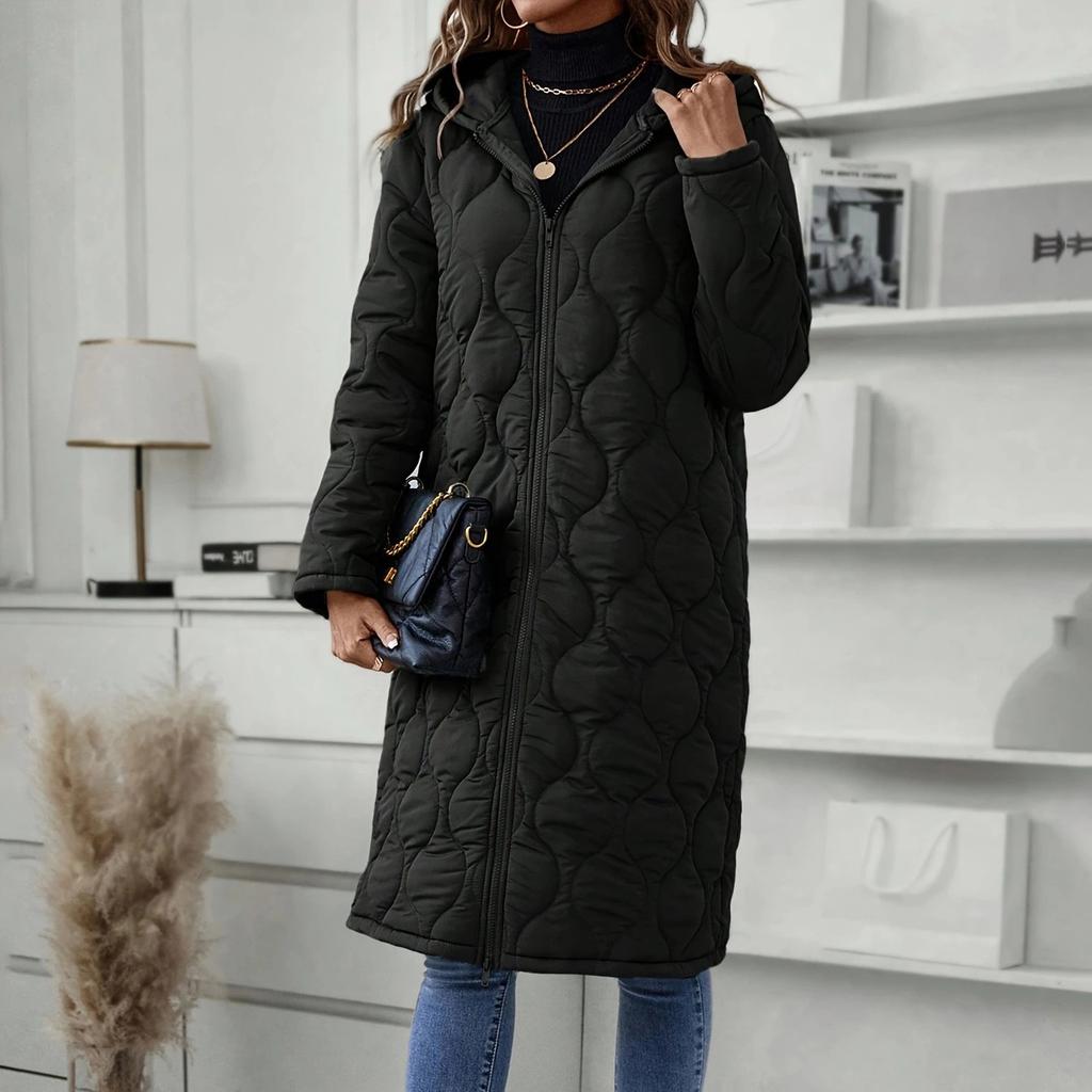 Cross-border European and American New Long Hooded Casual Jacket Women's Cotton Clothes
