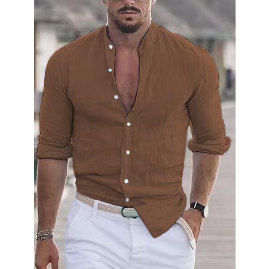 Men's Summer Autumn White Shirt Man Long Sleeve Cotton Linen Shirt Solid Blue Green Tops Clothing