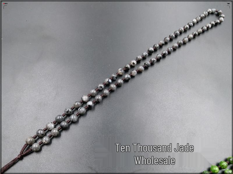 Handmade Red Chicken Blood Jade Bead Necklace with Imitation Lapis Lazuli Cord Total length approximately 56-58 cm серый