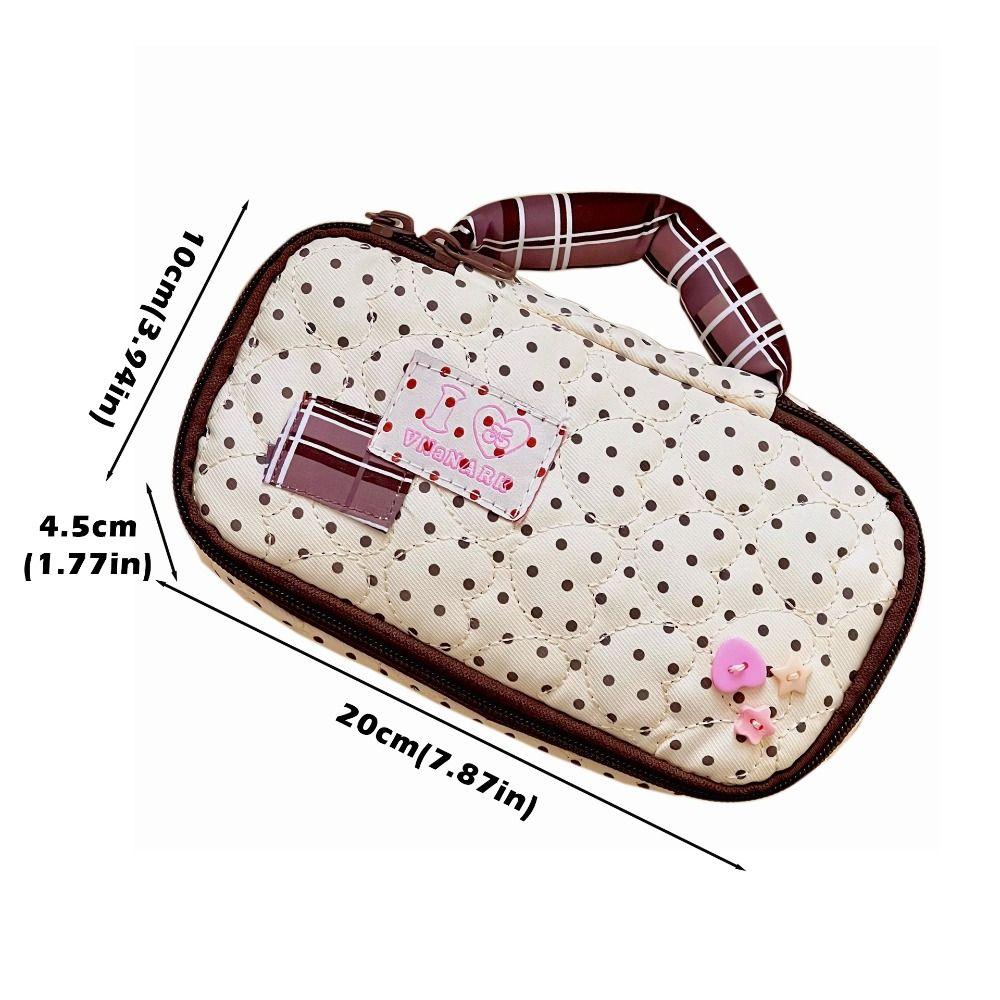 New Handheld Pencil Case Polka Dot Portable Pen Bag Large Capacity Stationery Pouch School Office