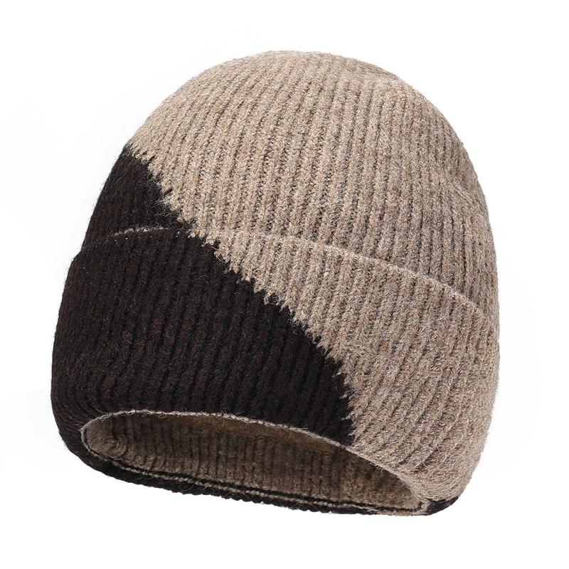 Winter Wool Hat Men Color-Matching Cashmere Knitted Hat Gloves Neck Set Three-Piece Thick Cold-Proof Cap