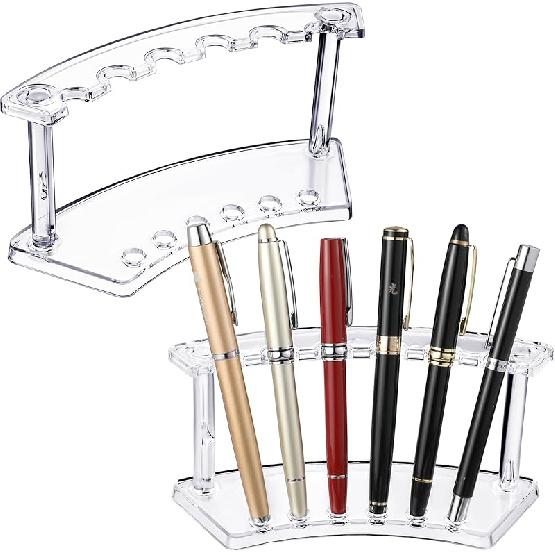 Tinlade 2 Pieces Plastic Pen Holder Stand Display Rack 6-Slot Pen Makeup Brush Rack Organizer Eyebrow Stand for School Office Home Store(Clear)