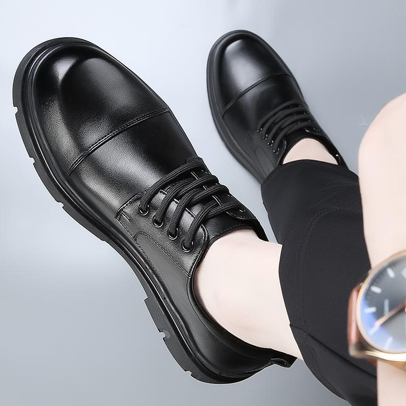 2025 spring new leather shoes men's breathability increases casual business dress lace-up black high-end wedding new