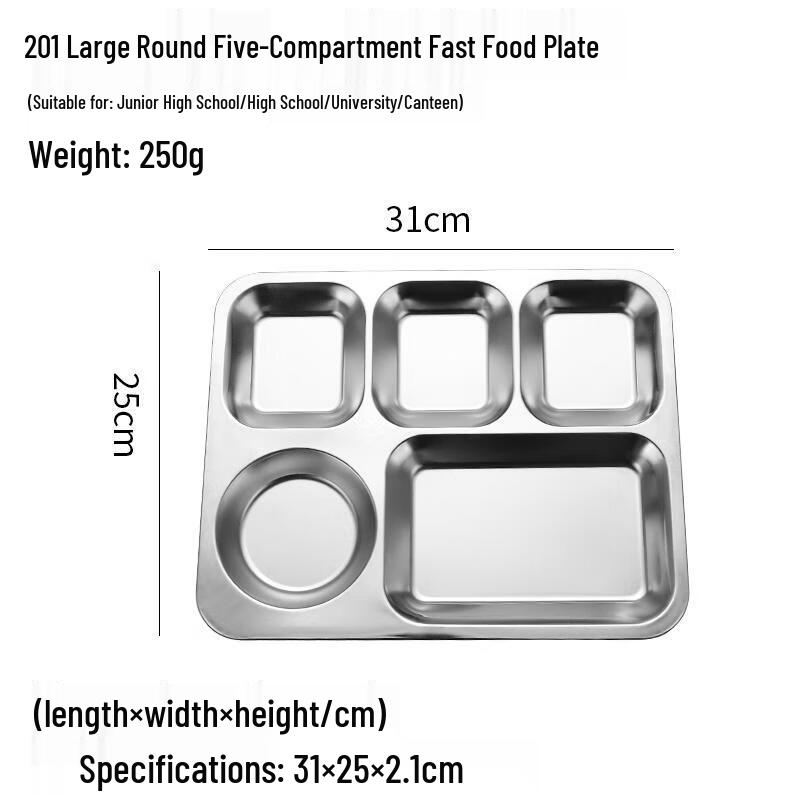 

HANDUNYOU 304 Stainless Steel 5-Compartment Lunch Tray (10-Pack)