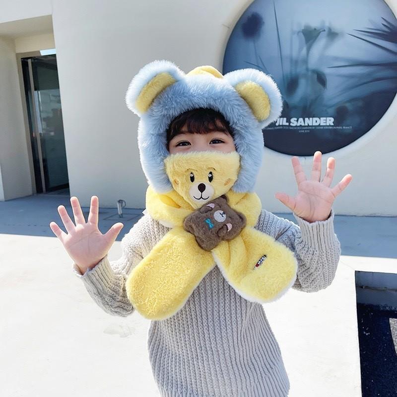 Children's winter hat, scarf, integrated men's and women's fluffy hats, windproof and cold-proof ear protection masks, removable three-piece set