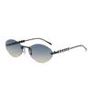 Pearlescent Oval Metal Sunglasses With Uv400 Protection For Stylish Outdoor Fashion