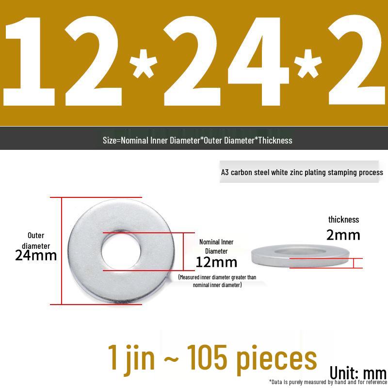 Extra Large Galvanized Metal Flat Washer - Thickened Round Screw Washer M6-M16
