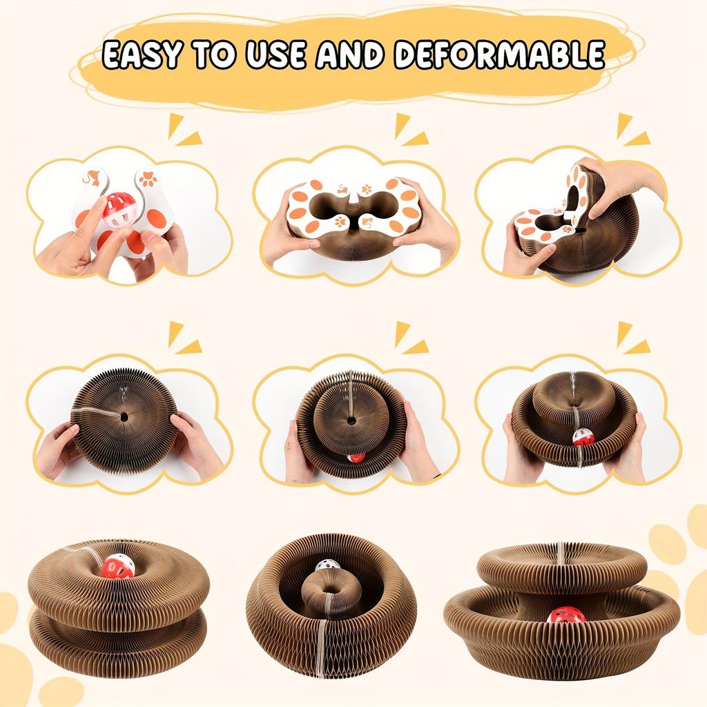 Magical Accordion Cat Scratching Board, Durable Indoor Interactive Pet Toy - Round Ball Track Magical Accordion Cat Scratching Board - Cat Toy