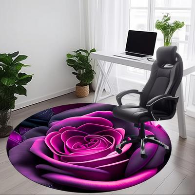 1pc Purple Rose Carpet, Round Non Slip Durable Large Size Office Carpet, Suitable for Office