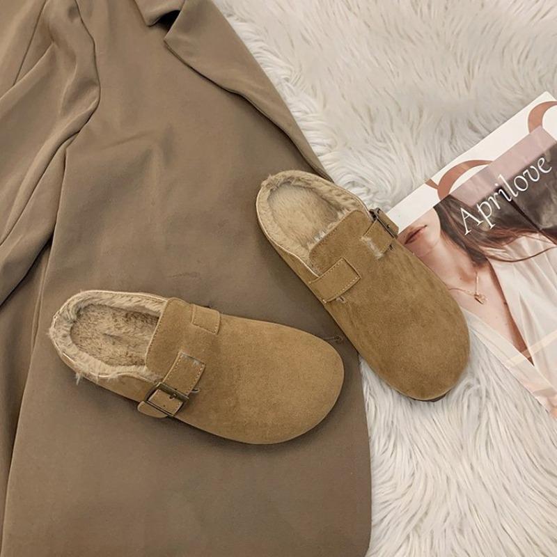 New thick-bottomed bag head retro lazy slippers women wear piled half-towed bean cotton slippers in winter