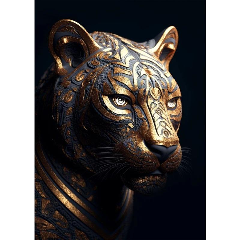 Schwarzes und goldenes Adler-Löwen-Leinwandbild – Nordisches Hirsch-Tiger-Wolf-Schwan-Ästhetik-Poster für Wohnzimmerdekoration, Metallgemälde