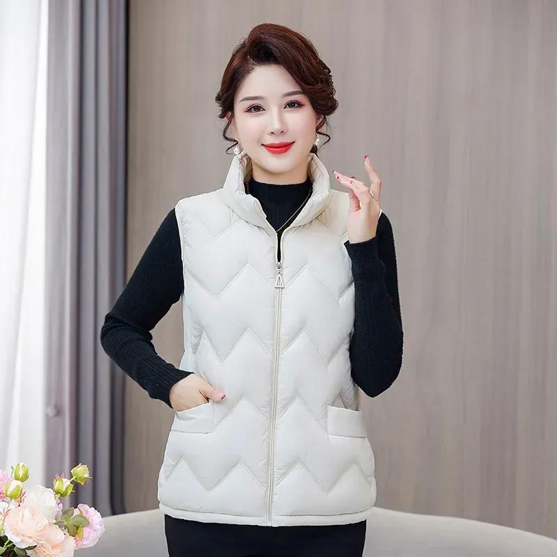 Down Cotton Vest Women's Short Autumn and Winter Western Style Cotton Waistcoat Plus Size Stand-up Collar Vest Mother's Jacket