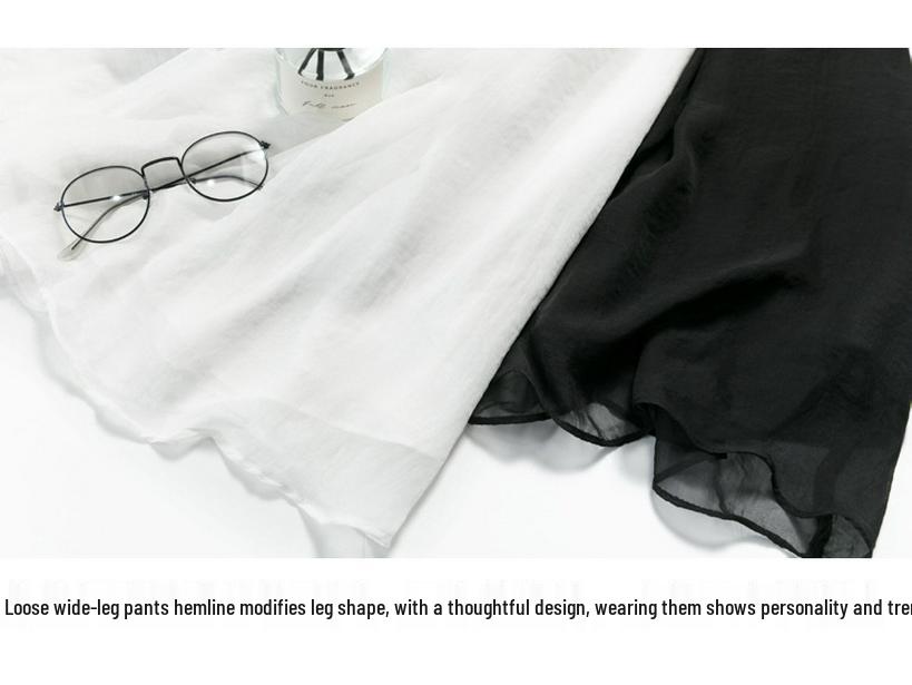 Women's Double-Layer Chiffon Wide-Leg Pants - Summer 2025, Elastic Waist, Casual, Slimming Nine-Point Length