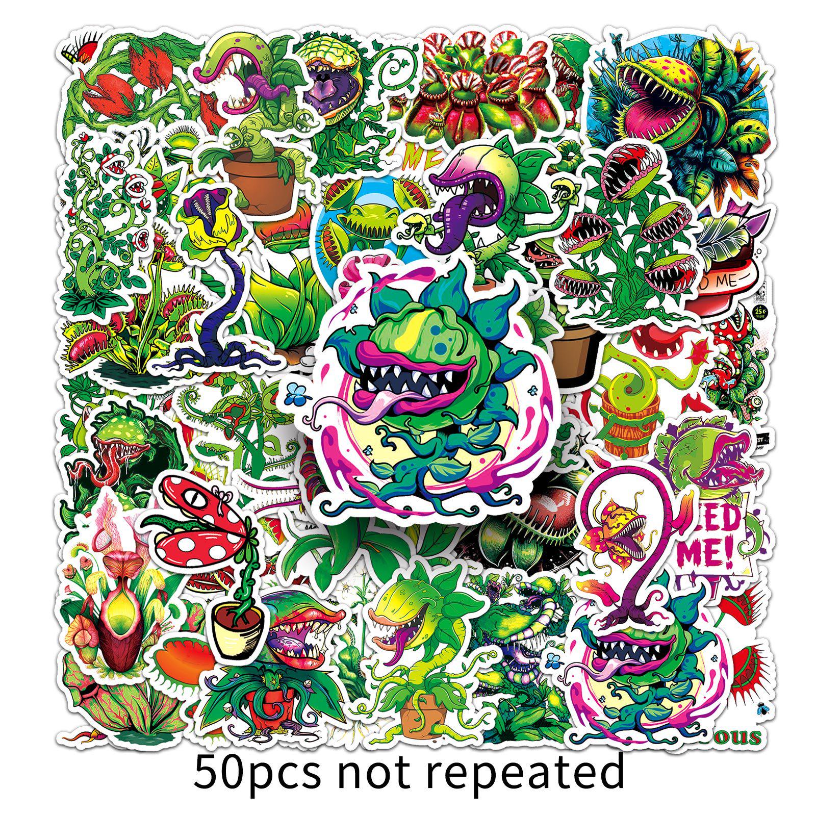 

50-Pack Waterproof Stickers: Flytrap Pitcher Plant & Venus Flytrap Designs for Journals & Suitcases