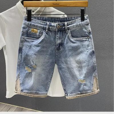 2024 Summer Men's Luxury Ripped Denim Stitch Shorts