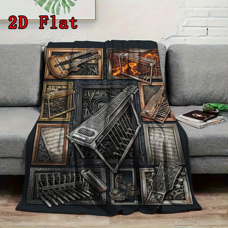 Steampunk Musical Instruments 2D Flat Pattern Flannel Blanket, High Quality All Seasons, Home Decor, Warmth and Comfort, Perfect for Christmas Gifts.