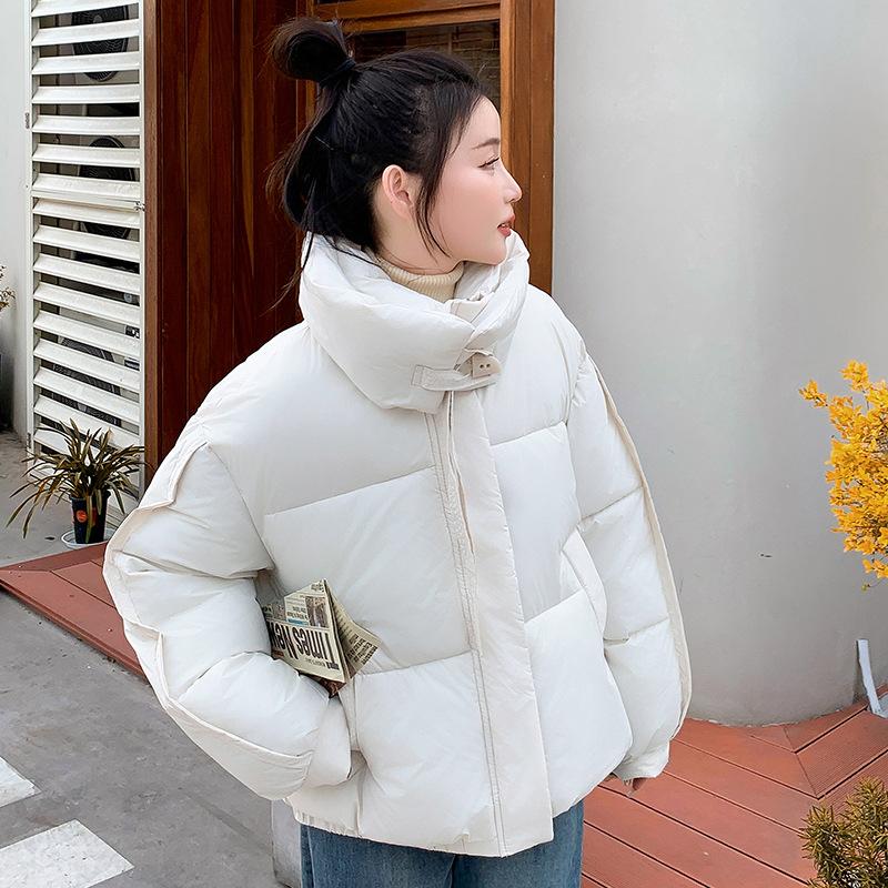

Короткая хлопковая одежда с капюшоном женская зимняя новая однотонная с маленьким бантом хлебная одежда хлопковое пальто XXL белый