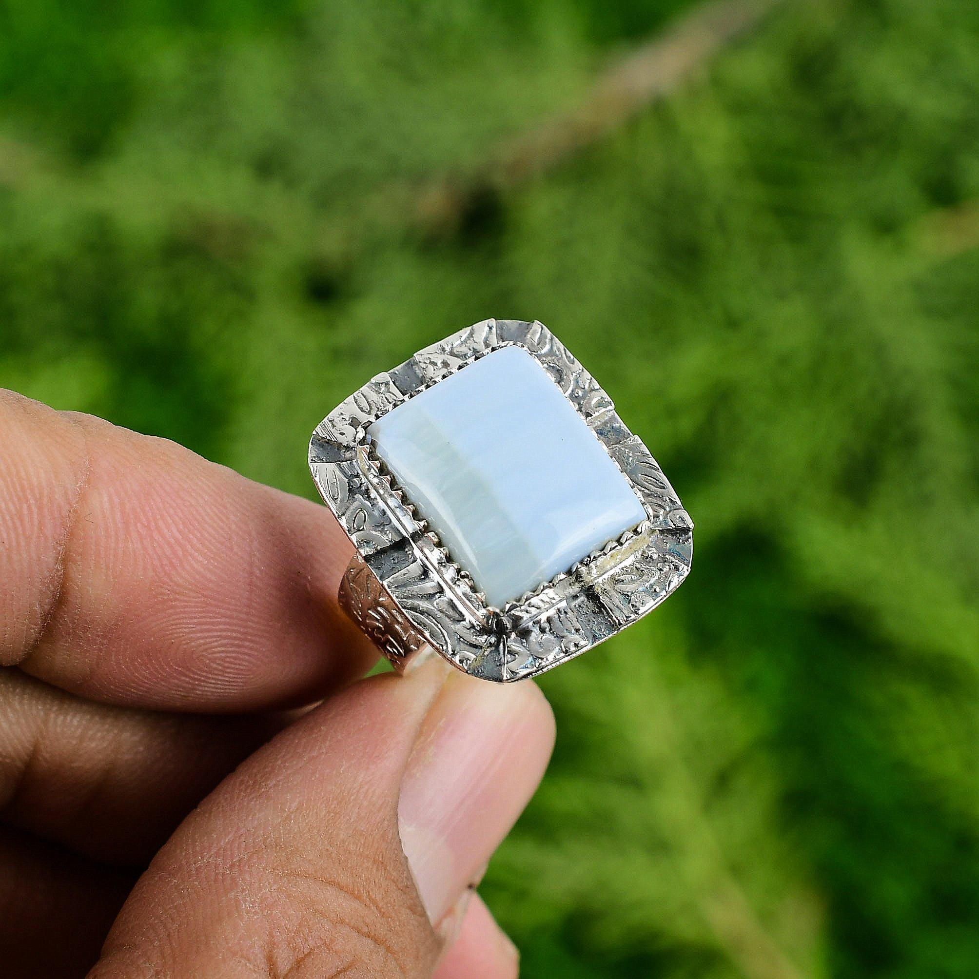 

Mothers day Sale Sterling Silver Owyhee Blue Opal Stone Stackable Ring Jewelry Adjustable