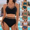 2 ks/sada Dámské letní bikini souprava s výstřihem do V s výstřihem podprsenka s vysokým pasem na straně se stahovací šňůrkou plavky Sada na dovolenou k bazénu