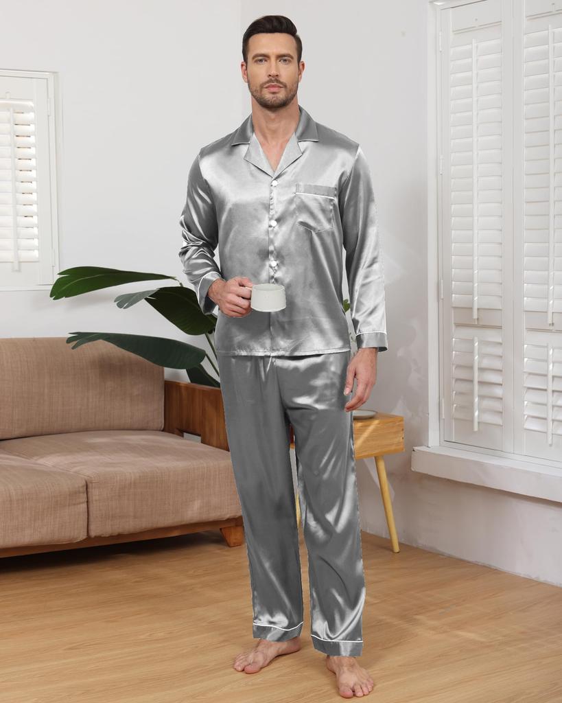 Mcodare Long Top and Bottom Synthetic Gentle on the Relaxing Pajamas for a Good Comfortable Perfect for and Hospital Plus Sizes Men's Open-Front