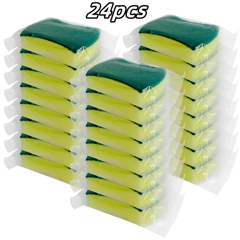 24pcs Highly Absorbent Cleaning Sponges Individually Wrapped Pot Rust Stain Sponge Brush Kitchen Grease Cleaner Household