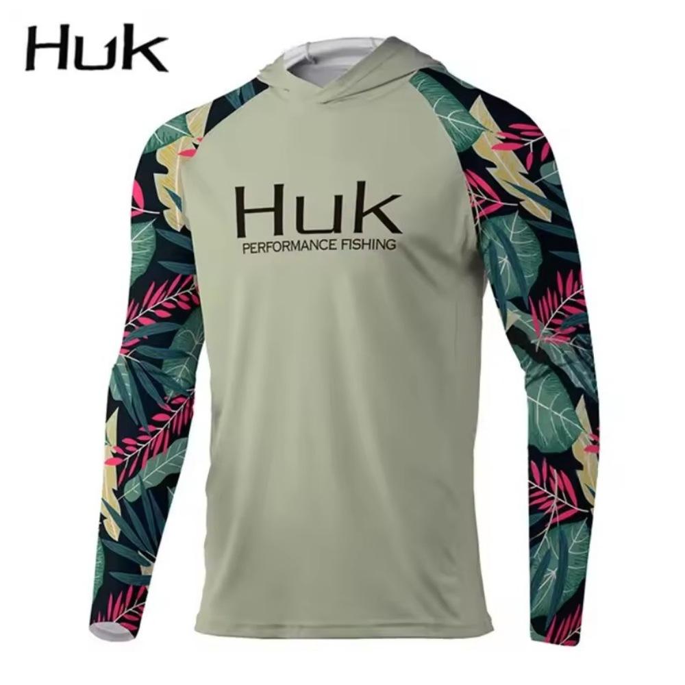 HUK Summer Fishing Shirt Men's Long-Sleeve Hooded Fishing Suit UV Protection Upf 50 + Fishing Wear