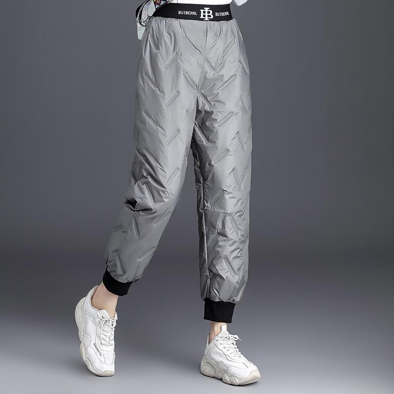 Damen-Designer-Winter-Plüsch-Daunen-Bloomer-Hose, warme lange Hose mit hoher Taille